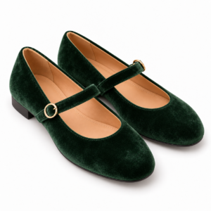 Ballerina Mary Jane in velluto verde bosco