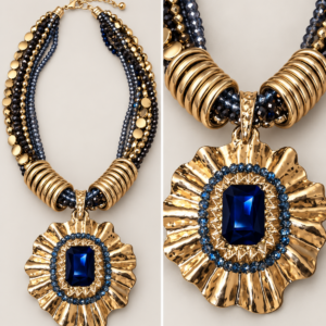 Collana Donna Multifilo con Maxi Pendente Floreale e Pietra Colorata