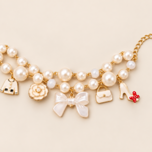 Bracciale Donna Doppio Filo con Perle Avorio e Charm Fashion