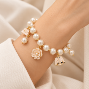 Bracciale Donna Elastico con Perle Avorio e Charm Fashion