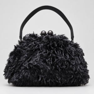 Borsa Donna Nera Effetto Pelliccia con Chiusura a Sfere – Elegante e Glamour