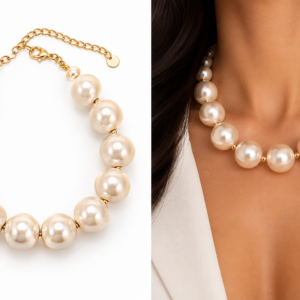 Collana Donna con Maxi Perle Avorio e Dettagli Dorati – Girocollo Elegante e Raffinato